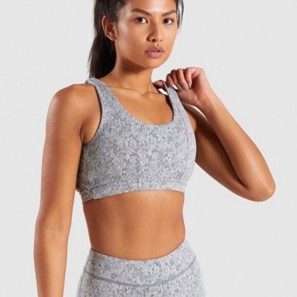 Gymshark Fleur Texture Sports Bra Charcoal Marled Gray - Picture 9 of 10